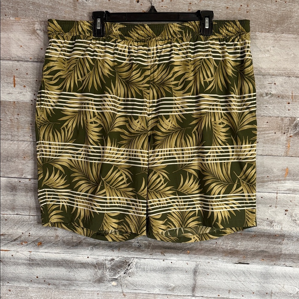 Kirkland Signature Olive and Beige Leaf Swim Shorts